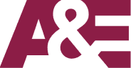 A maroon A&E logo on a light grey background, with the letters 