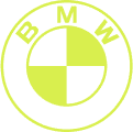 The image shows a yellow BMW logo with the letters 