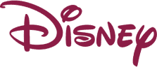 The image shows the Disney logo in a stylized maroon script font on a light background.