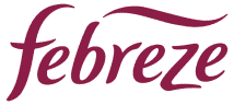 The image shows the Febreze logo with the brand name written in lowercase, stylized maroon text and a curved line above the final 