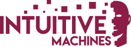 Logo for Intuitive Machines showing the company name in maroon, with the right side of the text forming a pixelated human face profile.