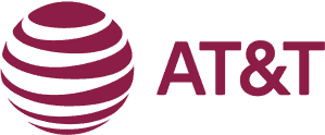 AT&T logo with a maroon globe design composed of horizontal curved lines next to the maroon text "AT&T" on a light background.