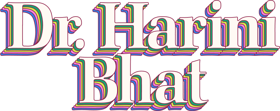 The text "Dr. Harini Bhat" is written in large, decorative, multicolored 3D-style font on a plain background.