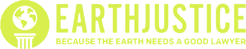 Earthjustice logo with a globe on a column and the tagline 