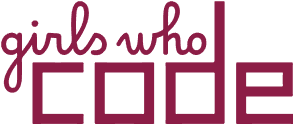 The "Girls Who Code" logo with the words written in a mix of cursive and block letters in a dark red color on a light background.